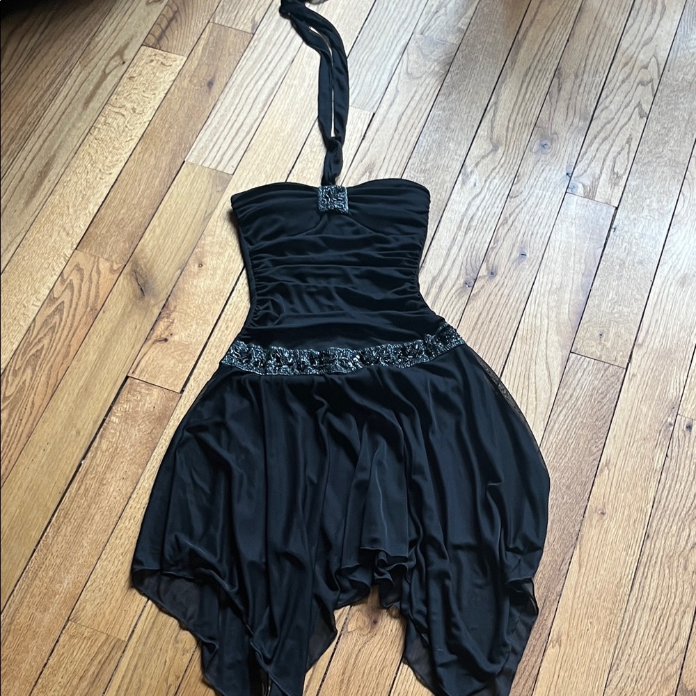 Chic Asymmetrical Black Halter Dress